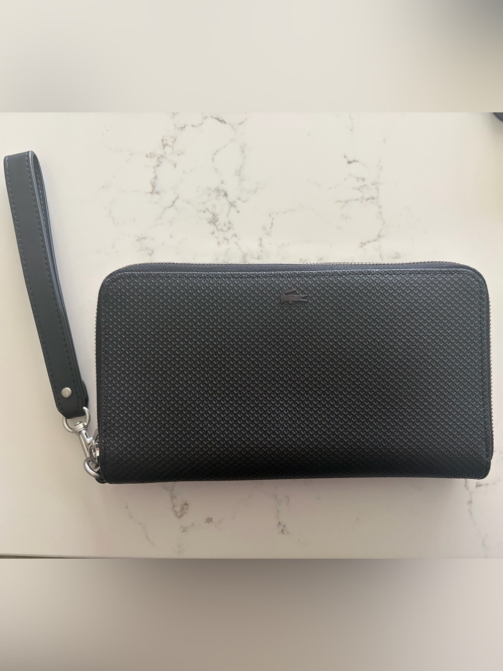 Large Continental Black Pique Leather Wallet Clutch - Lacoste